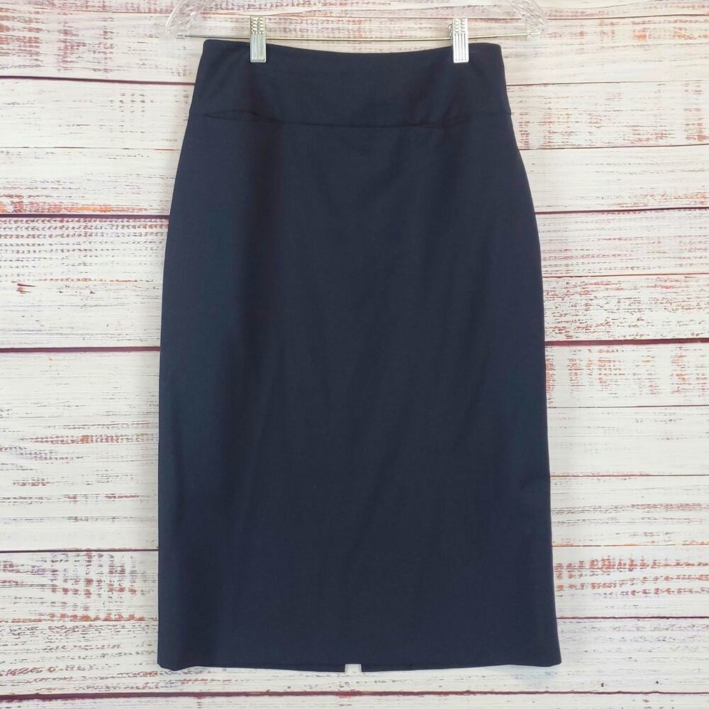 Elements Escada Pure New Wool Midi Navy Pencil Skirt Zip Lined Corpcore 36 (6)